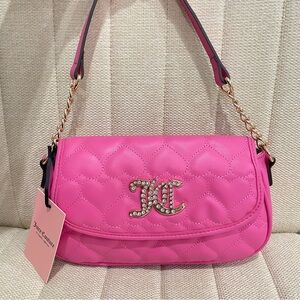 NEW Juicy Couture Pink Heart Quilted Rhinestone JC Logo Shoulder Bag